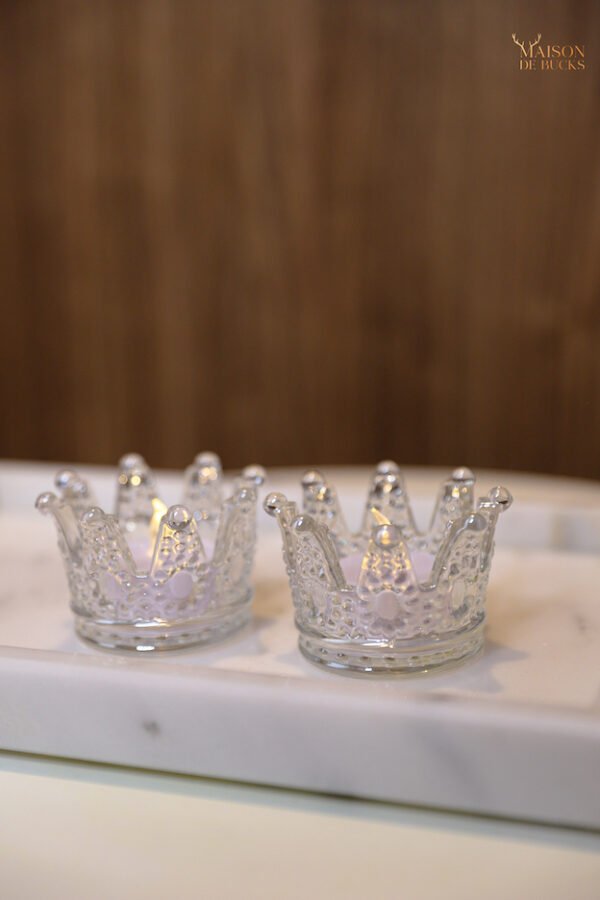 Crown-Shaped Crystal Glass Tealight Holders – Set of 2 (Iridescent) - Image 11