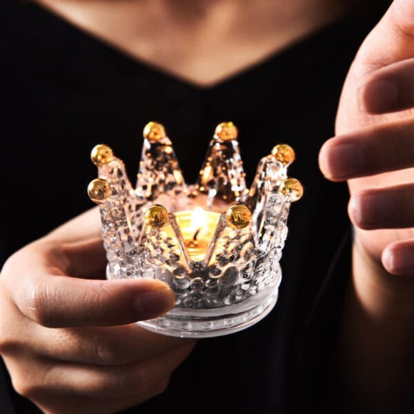 Crown-Shaped Crystal Glass Tealight Holders – Set of 2 (Iridescent) - Image 7