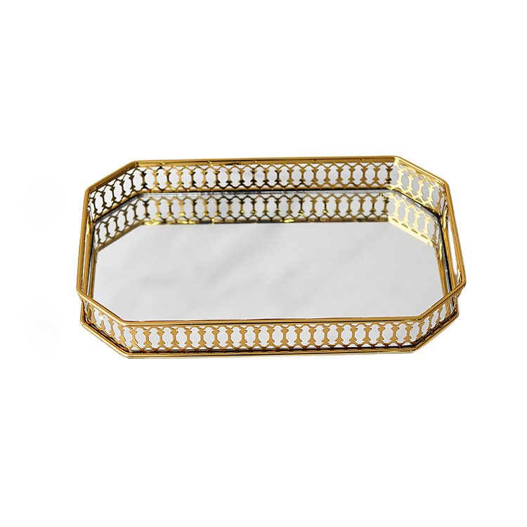Octagonal Gold Metal Mirror Vanity Tray | Jewelry, Makeup & Decor Display | 29 cm - Image 2
