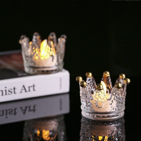Crown-Shaped Crystal Glass Tealight Holders – Set of 2 (Iridescent) - Image 8
