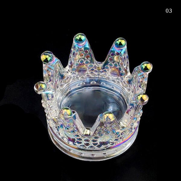 Crown-Shaped Crystal Glass Tealight Holders – Set of 2 (Iridescent) - Image 2
