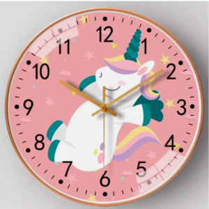 Unicorn 8 inch clock pink