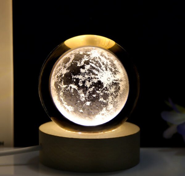 3D Planet Crystal Ball Night Light with LED Light Base - Moon - Image 3