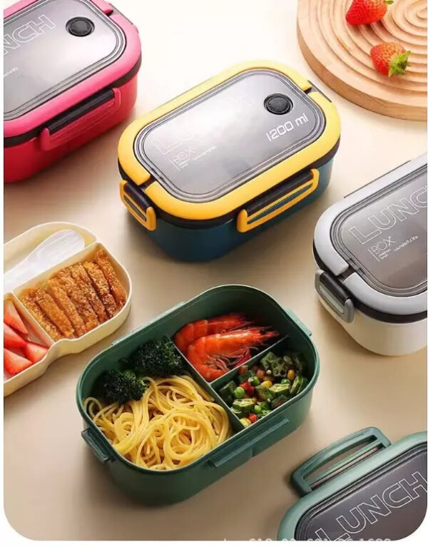 Blue Yellow Leak-Proof Double Layer Lunch Box – 1200ml | Microwave & Dishwasher Safe - Image 6