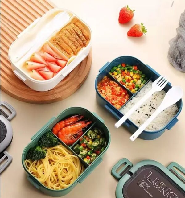 Blue Yellow Leak-Proof Double Layer Lunch Box – 1200ml | Microwave & Dishwasher Safe - Image 5