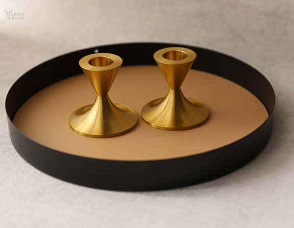 Set of 2 Conical Gold Candlestick Holders – Brushed Metal Finish - Image 3