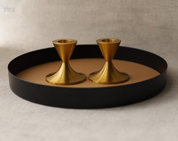 Set of 2 Conical Gold Candlestick Holders – Brushed Metal Finish - Image 4