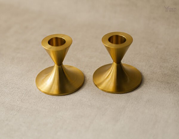 Set of 2 Conical Gold Candlestick Holders – Brushed Metal Finish - Image 5