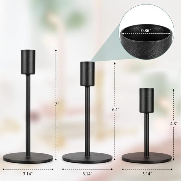Maison de Bucks Set of 3 Black Metal Candle Holders – Heavy Duty Candle Stands - Image 6
