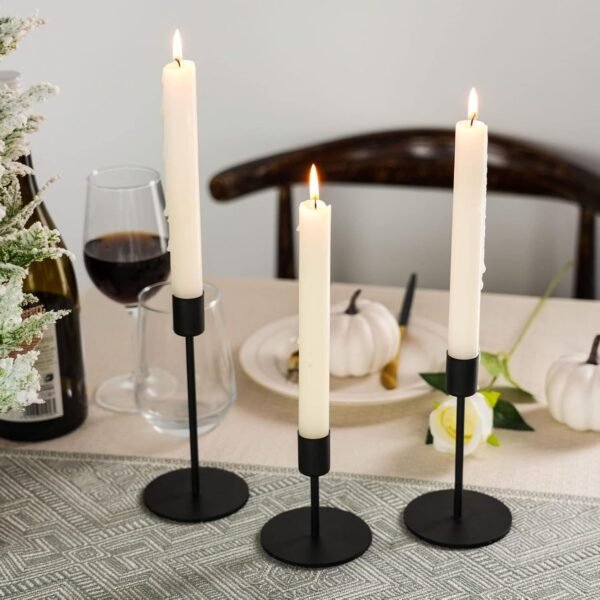 Maison de Bucks Set of 3 Black Metal Candle Holders – Heavy Duty Candle Stands - Image 5