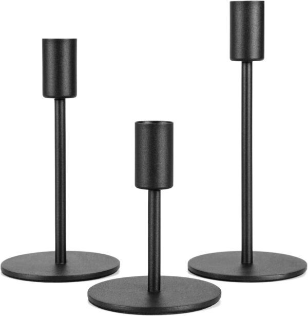 Maison de Bucks Set of 3 Black Metal Candle Holders – Heavy Duty Candle Stands