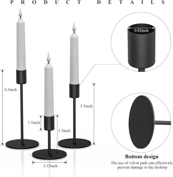 Maison de Bucks Set of 3 Black Metal Candle Holders – Heavy Duty Candle Stands - Image 9