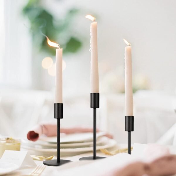 Maison de Bucks Set of 3 Black Metal Candle Holders – Heavy Duty Candle Stands - Image 2
