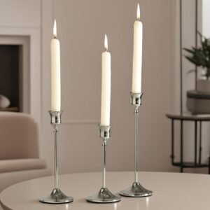 Modern Minimalist Tapered Silver Candle Holder Set (Set of 3)