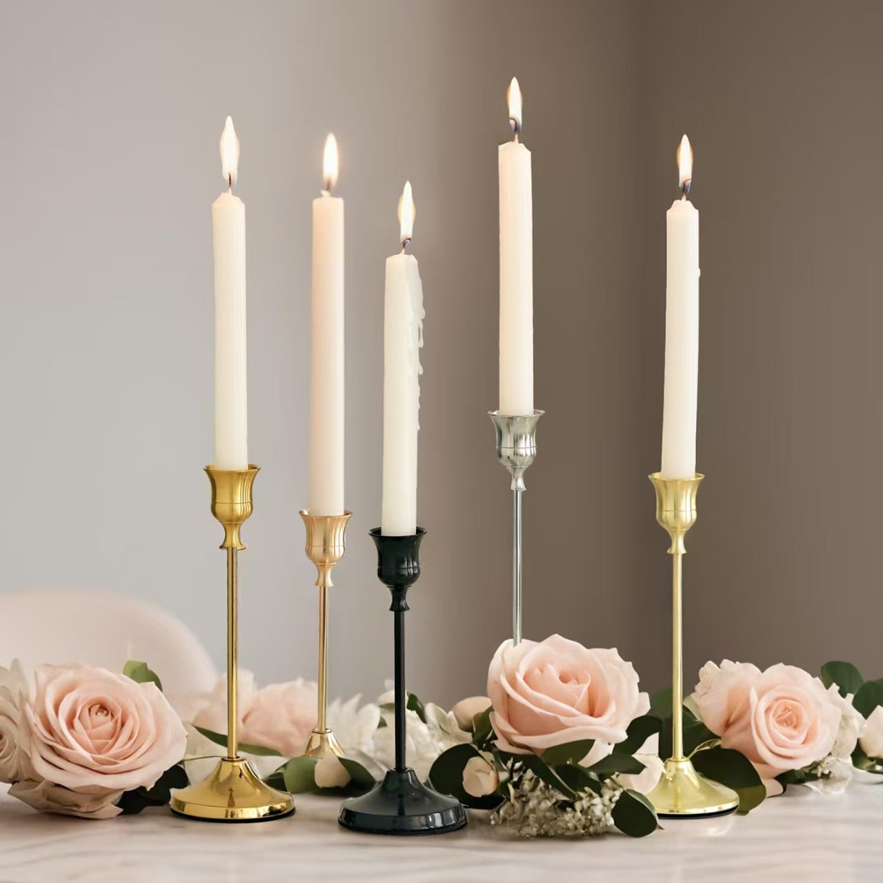 Classic Tapered Radiant Gold Candle holders (Set of 3) - Image 2