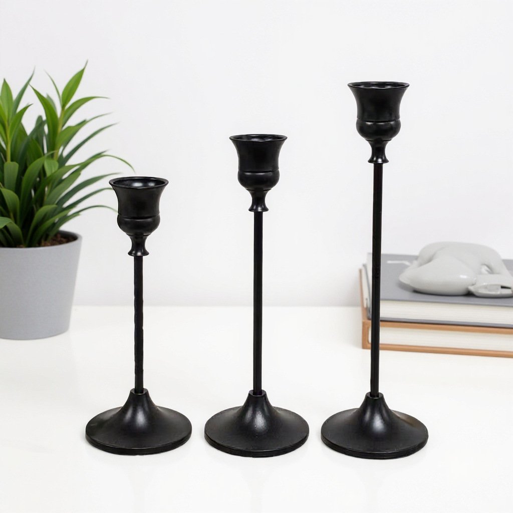 Modern Minimalist Tapered Black Candleholders Set
