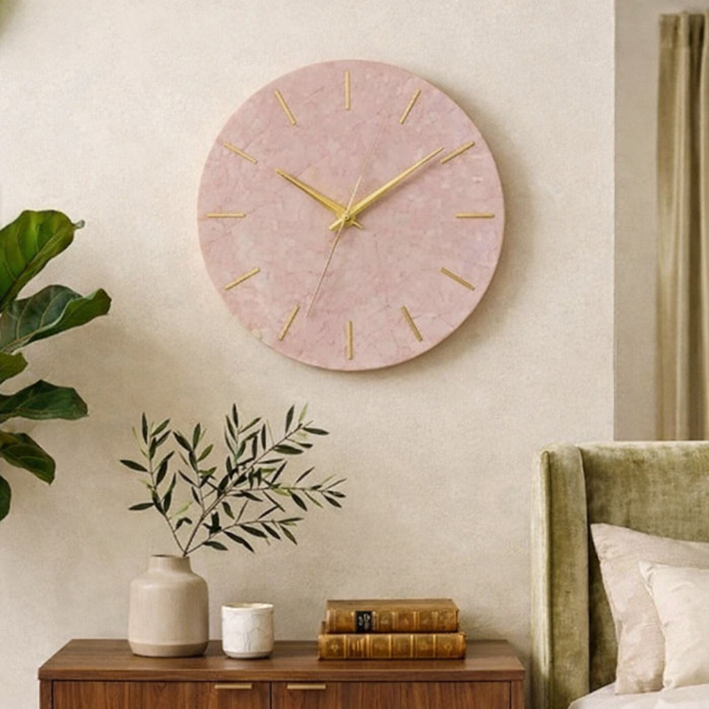 Maison de Bucks 30cm Pink Marble Wall Clock – Handcrafted with 12 Hour Markers - Image 5