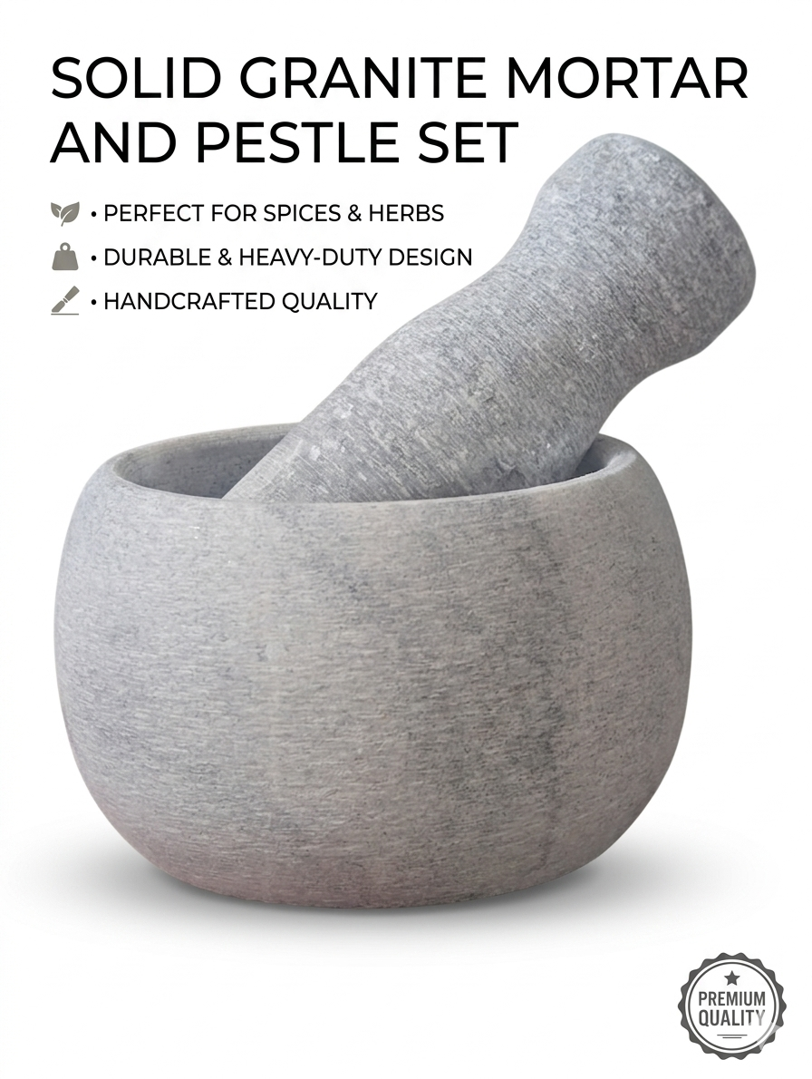 Solid Natural Granite Mortar and Pestle Set 12 cms – Heavy-Duty Stone Spice Grinder - Image 3